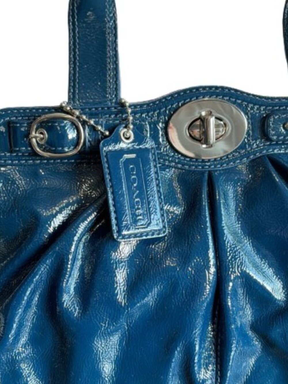 Coach Garnet Cobalt Blue Patent Leather Satchel 13926 NWOT - Picture 2 of 12